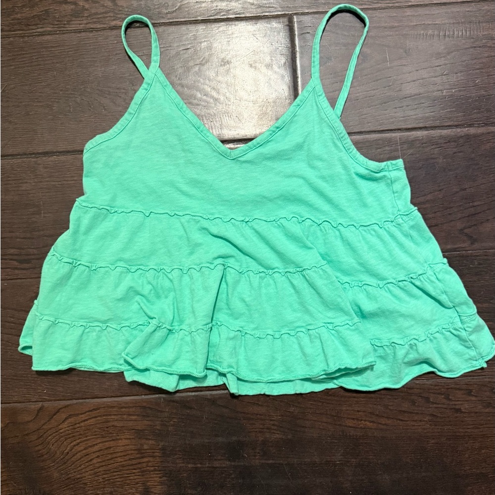 American Eagle Outfitters Teal Ruffle Tank Top